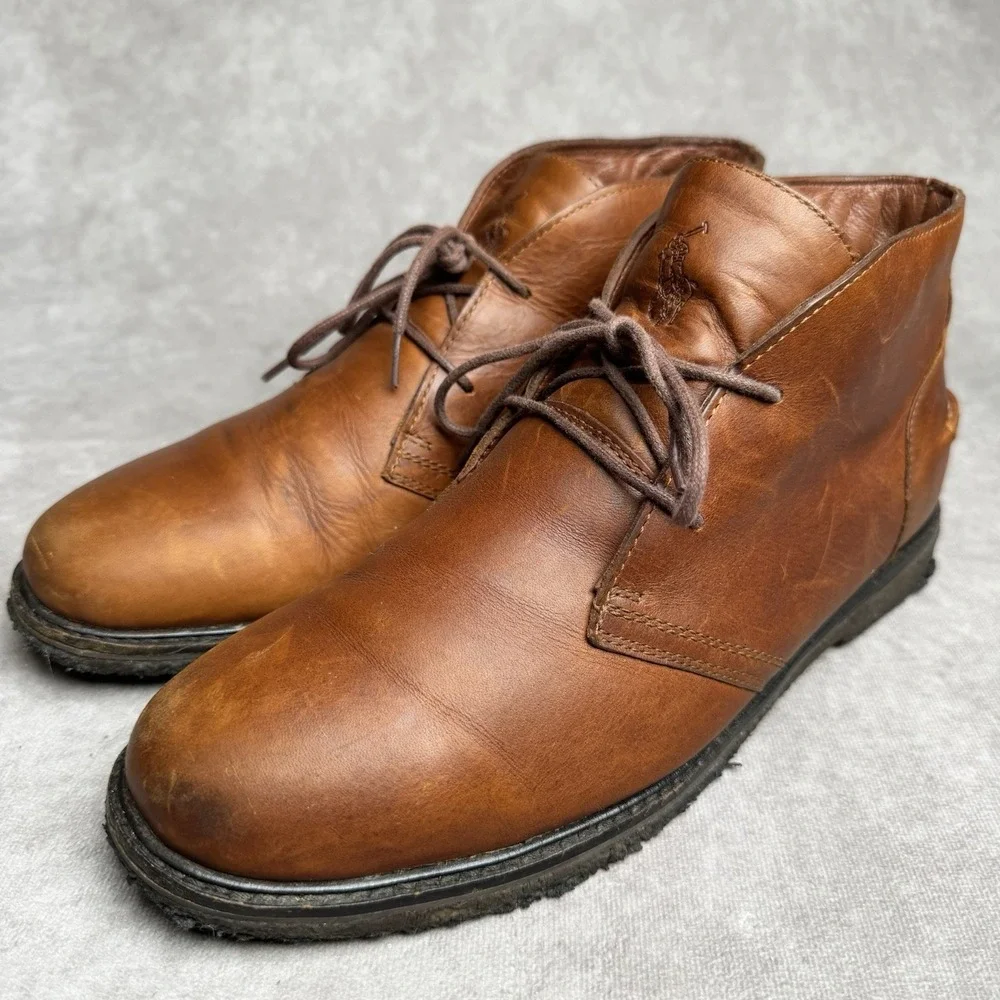 Polo Ralph Lauren Marlow-BO-CSL Men's Chukka Boots Leather Shoes Size 9D Brown